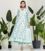 Blue chanderi digital floral printed kurta set