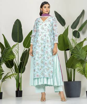 Blue chanderi digital floral printed kurta set 5