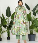 Green chanderi digital printed kurta set