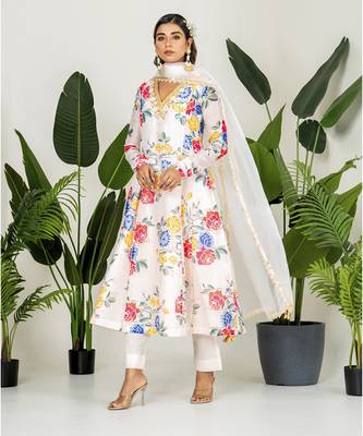Multi-colored chanderi digital printed kurta set 1