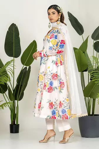 Multi-colored chanderi digital printed kurta set