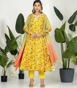 Yellow chanderi digital printed kurta set