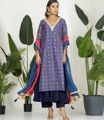 Blue chanderi patola digital printed kurta set