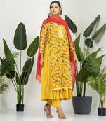 Yellow chanderi digital floral printed kurta set