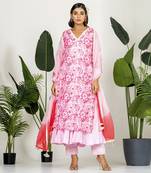 Blush pink chanderi digital floral printed kurta set