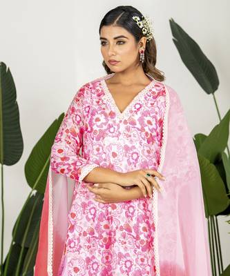 Blush pink chanderi digital floral printed kurta set 2