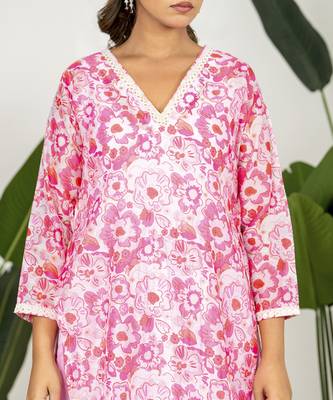 Blush pink chanderi digital floral printed kurta set 3