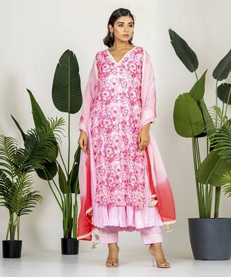 Blush pink chanderi digital floral printed kurta set 4