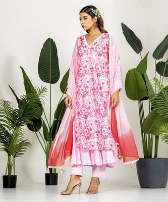 Blush pink chanderi digital floral printed kurta set 5