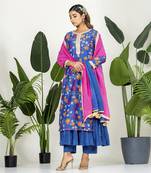 Royal blue chanderi patola digital printed kurta set