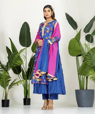 Royal blue chanderi patola digital printed kurta set 2