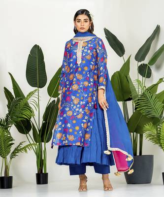 Royal blue chanderi patola digital printed kurta set 5