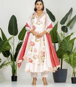 Pastel peach chanderi digital printed kurta set
