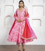 Blush pink floral printed & embroidered anarkali set
