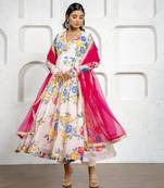 Multi-colored floral printed & embroidered anarkali set