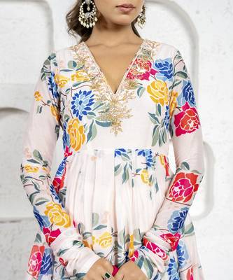 Multi-colored floral printed & embroidered anarkali set 2
