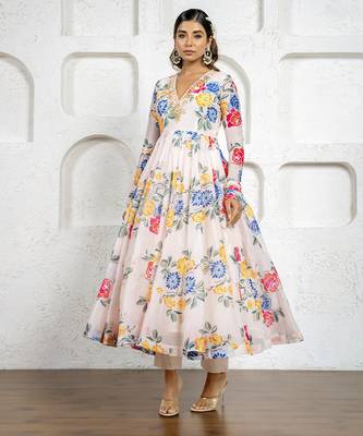 Multi-colored floral printed & embroidered anarkali set 3