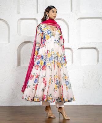 Multi-colored floral printed & embroidered anarkali set 4