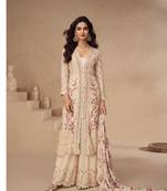 Beige free size embrodiered full stitched palazzo wedding suits