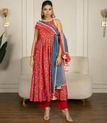 Multi-colored chanderi floral printed anarkali set