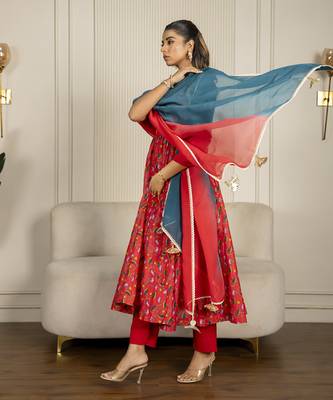 Multi-colored chanderi floral printed anarkali set 2