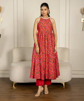 Multi-colored chanderi floral printed anarkali set 4