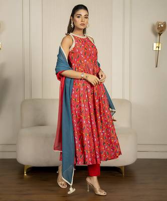 Multi-colored chanderi floral printed anarkali set 5