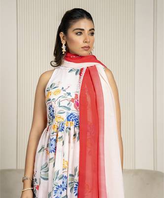 Multi-colored chanderi floral printed anarkali set 2