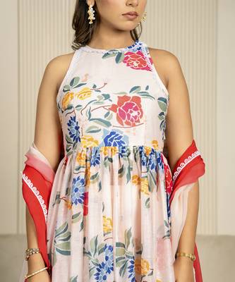 Multi-colored chanderi floral printed anarkali set 3