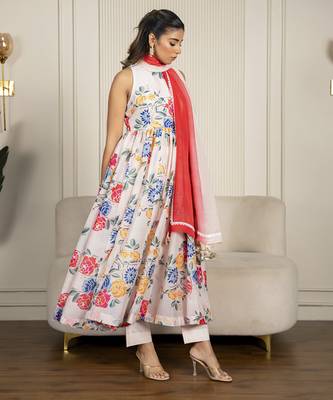 Multi-colored chanderi floral printed anarkali set 4