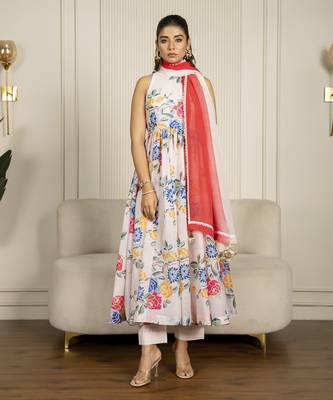 Multi-colored chanderi floral printed anarkali set 5