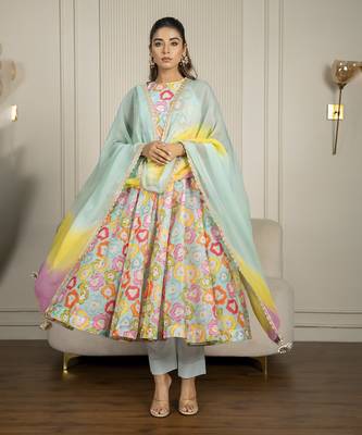 Multi-colored chanderi floral printed anarkali set 5