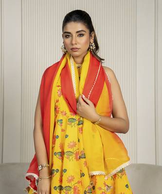 Yellow chanderi floral printed anarkali set 2