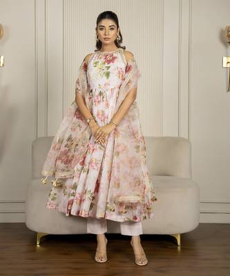 Peach chanderi floral printed anarkali set 5