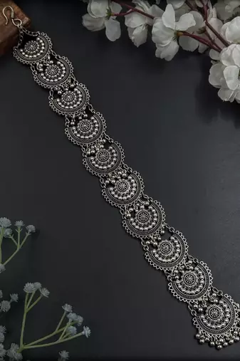 Silver braid choti oxidised choti phool