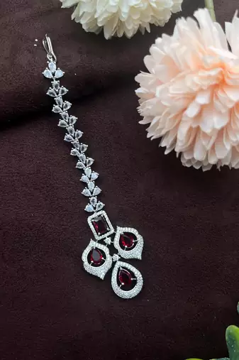 Red cz tikka america diamond maang tikka