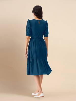 Trendmalls satin cotton round neck half puff sleeve mini western dress 2