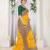 Women's Lemon Satin Embroidery Saree with Unstitched Blouse Piece