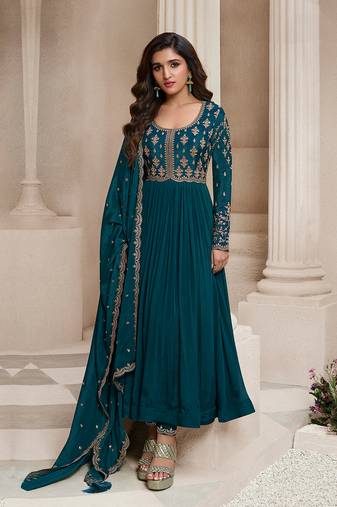 Silk Blend Embroidery Anarkali Kurta Pant Set with Dupatta