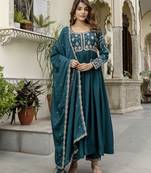 Trendmalls Silk Blend Embroidery Anarkali Kurta Pant Set with Dupatta