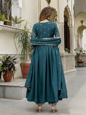 Trendmalls Silk Blend Embroidery Anarkali Kurta Pant Set with Dupatta 3