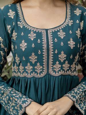 Trendmalls Silk Blend Embroidery Anarkali Kurta Pant Set with Dupatta 5