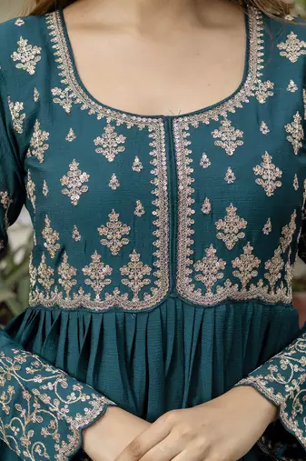 Trendmalls Silk Blend Embroidery Anarkali Kurta Pant Set with Dupatta