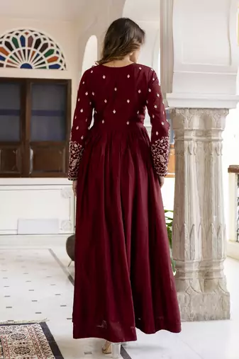 Trendmalls Silk Blend Embroidery Anarkali Kurta Pant Set with Dupatta
