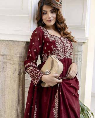 Silk Blend Embroidery Anarkali Kurta Pant Set with Dupatta 4