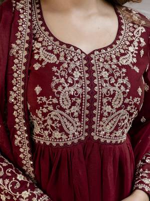Silk Blend Embroidery Anarkali Kurta Pant Set with Dupatta 6