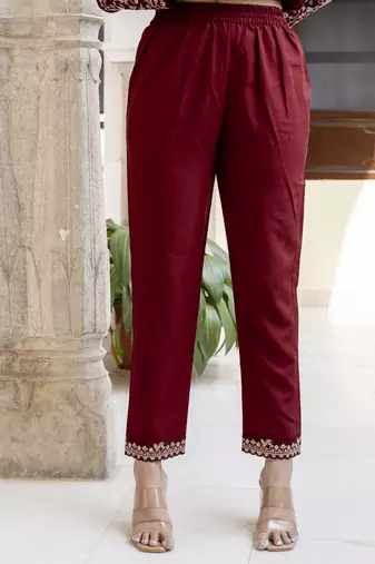 Trendmalls Silk Blend Embroidery Anarkali Kurta Pant Set with Dupatta