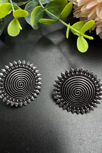 Spiral round stud earrings indian ethnic oxidised earrings