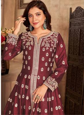 Maroon art silk embroidered pakistani style suit 2