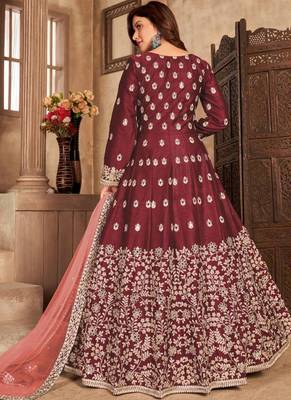 Maroon art silk embroidered pakistani style suit 3